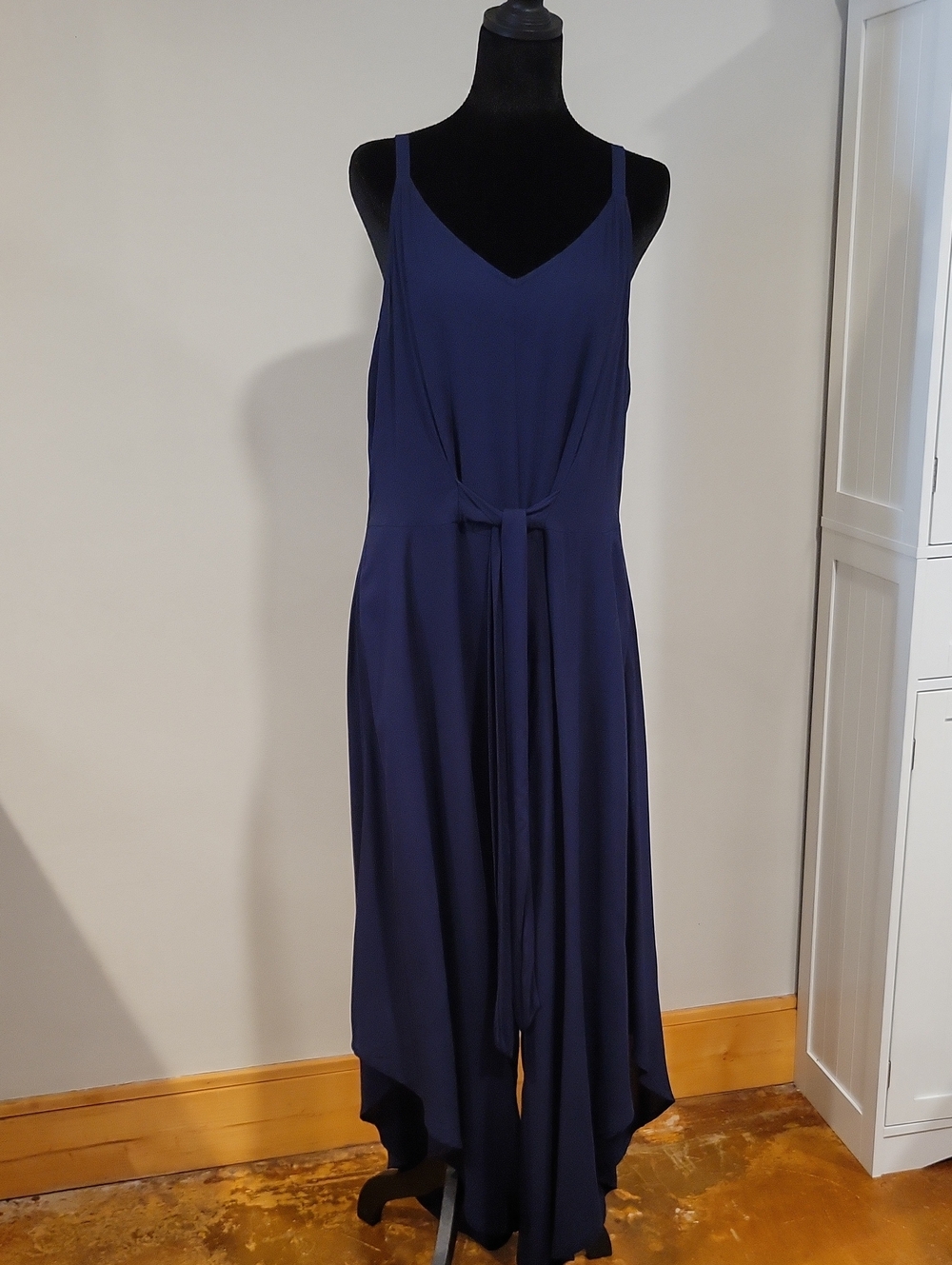 MSK Navy V-Neck Sleeveless Jumpsuit with Front Tie true to size